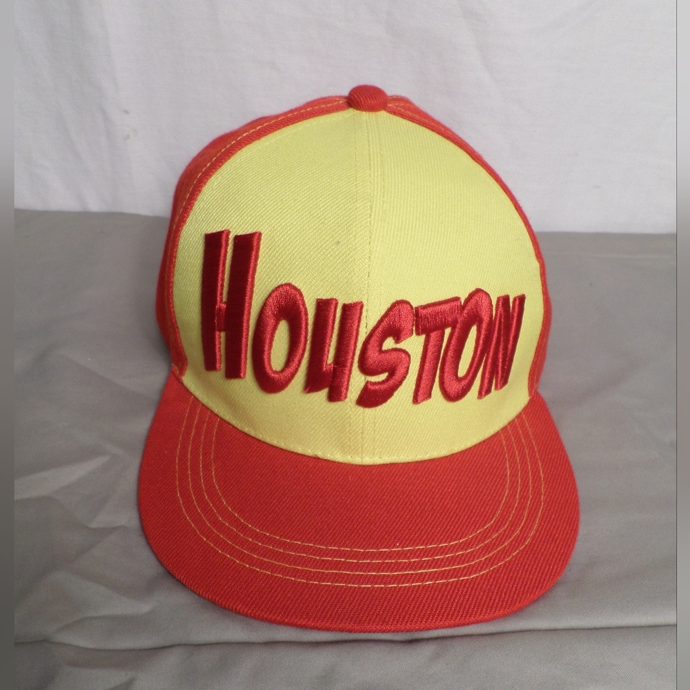 Houston Red & Yellow OS Ball Cap Hat Embroidered Houston Front